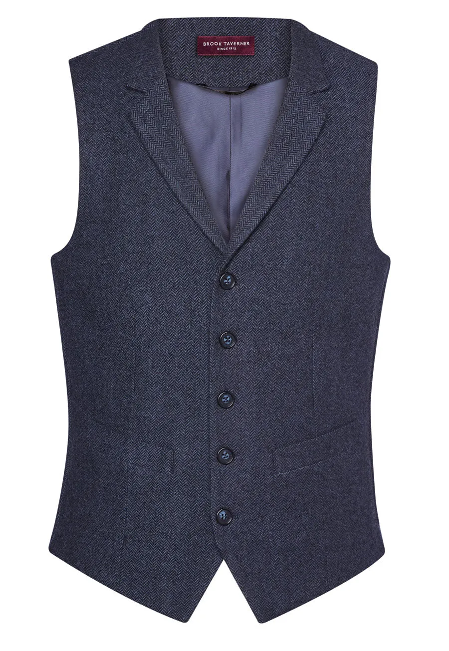 Brook Taverner Memphis Tweed Waistcoat - Navy Herringbone