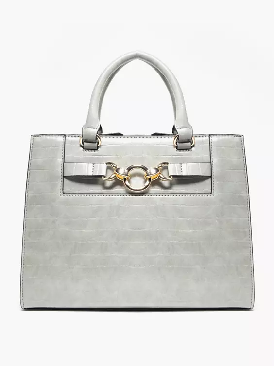 Catwalk  Grey Croc Effect Bag with Shoulder Strap and Metal Trim