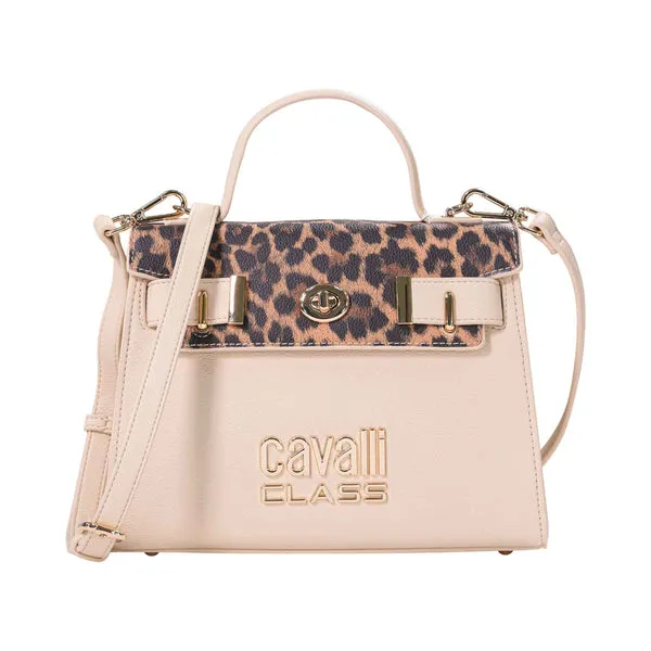 Cavalli Class Women's Beige and Leopard print Top Handle Handbag