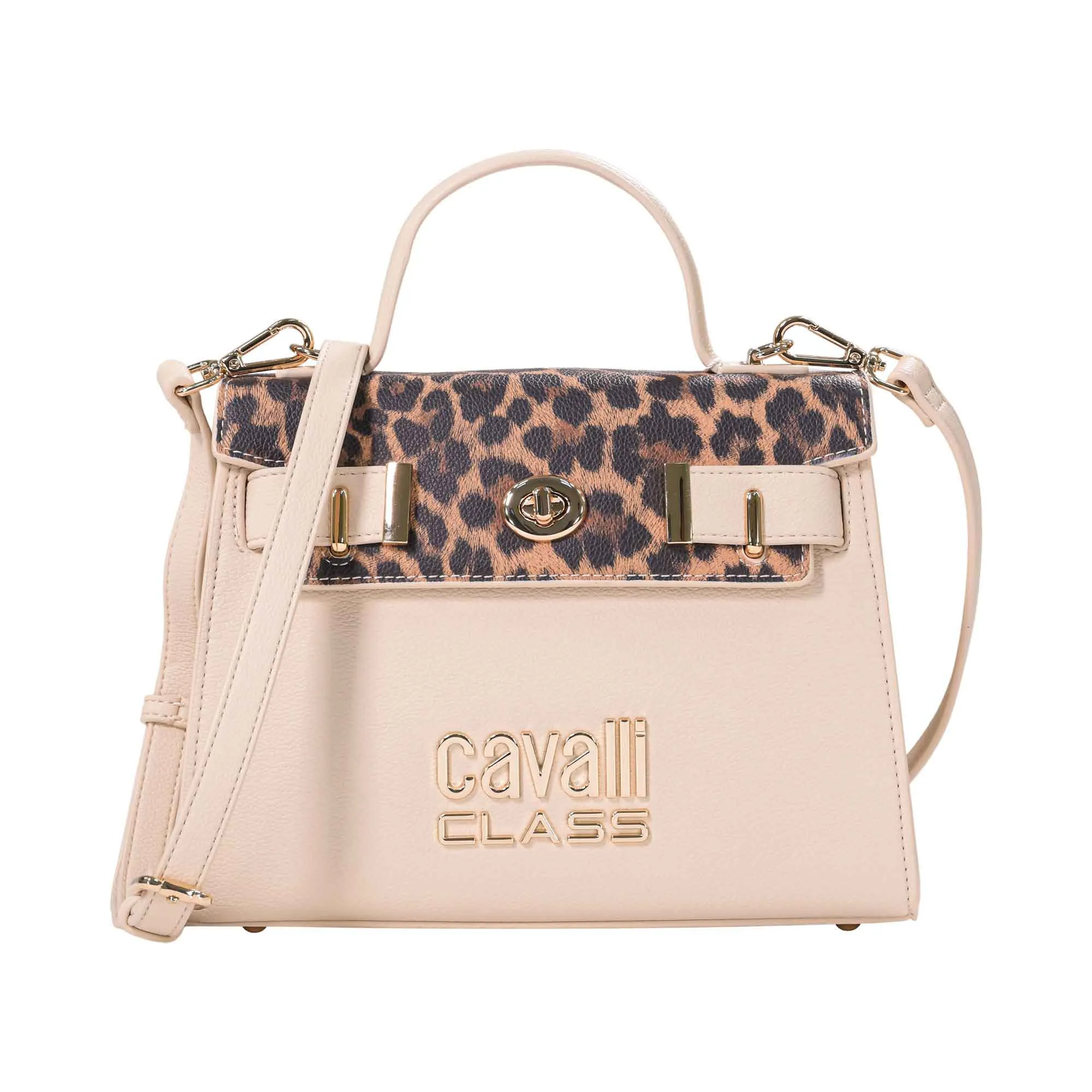 Cavalli Class Women's Beige and Leopard print Top Handle Handbag