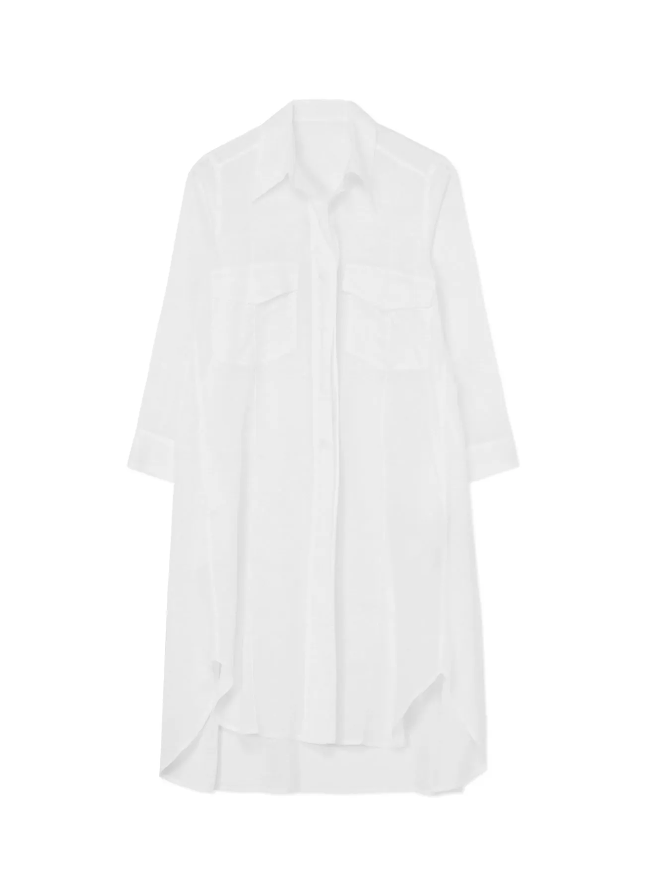 CELLULOSE LAWN WORKWEAR-STYLE LONG SHIRT DRESS