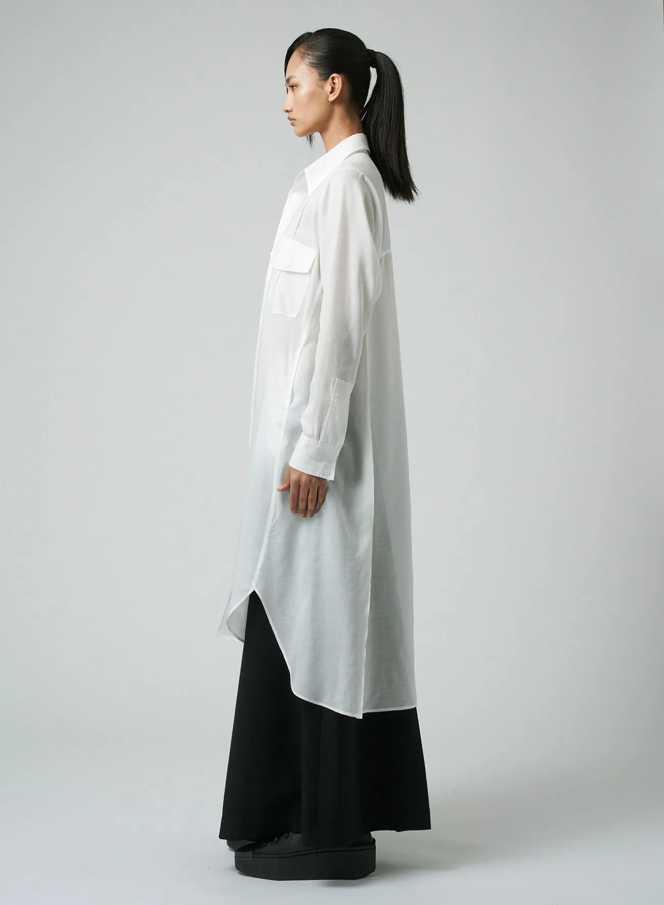 CELLULOSE LAWN WORKWEAR-STYLE LONG SHIRT DRESS