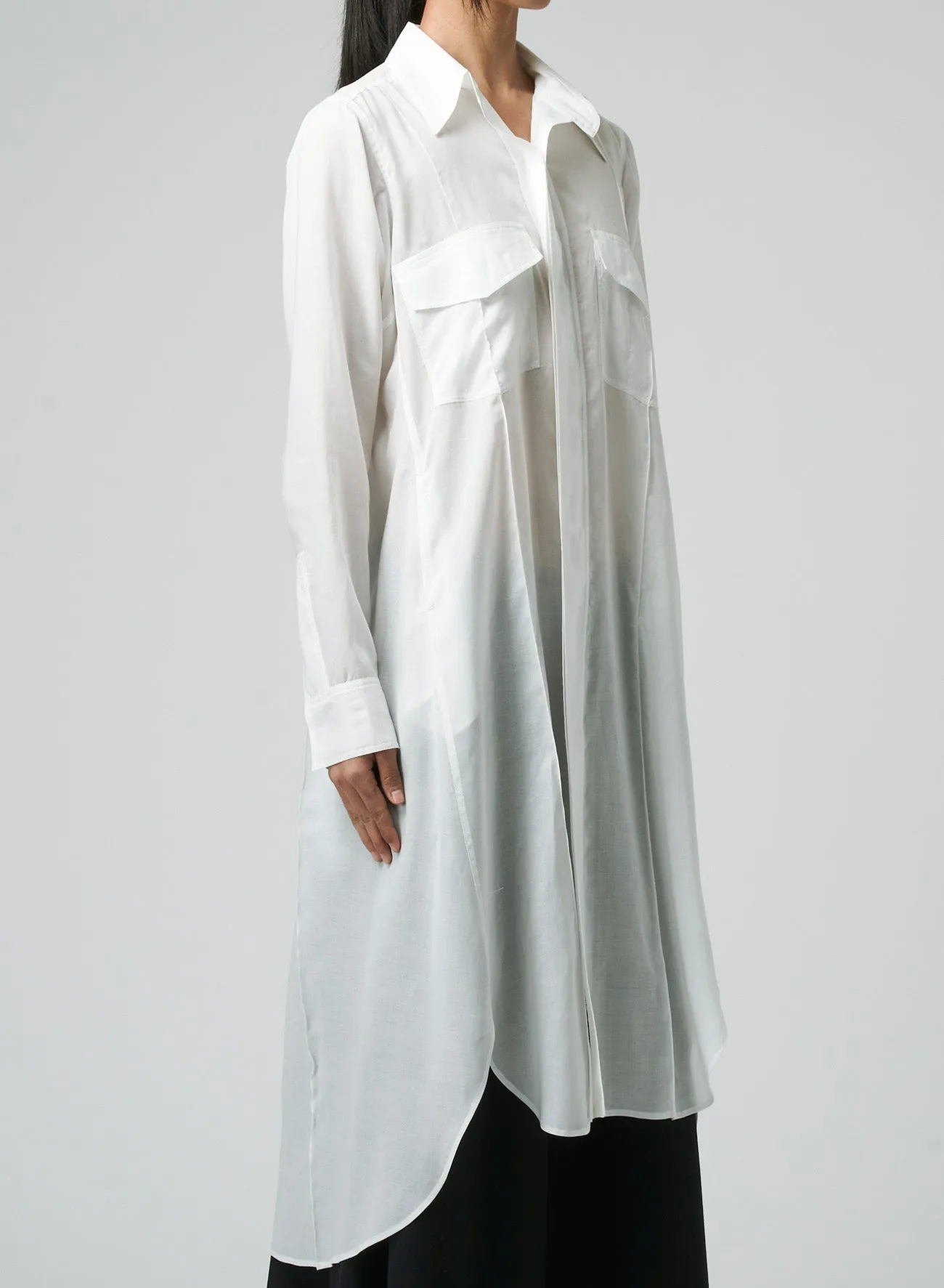 CELLULOSE LAWN WORKWEAR-STYLE LONG SHIRT DRESS