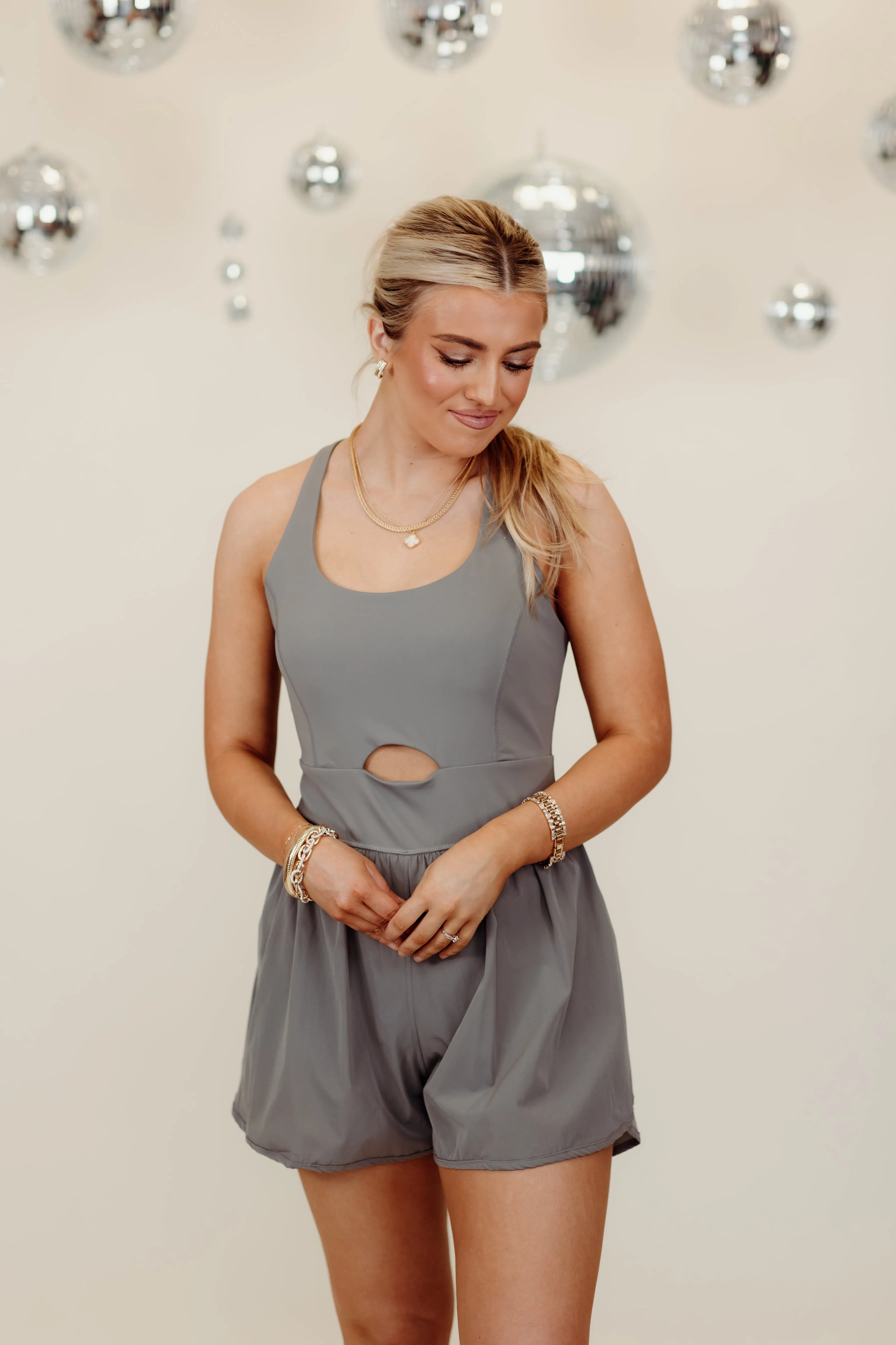 Charcoal Sleeveless Front Keyhole Athletic Romper