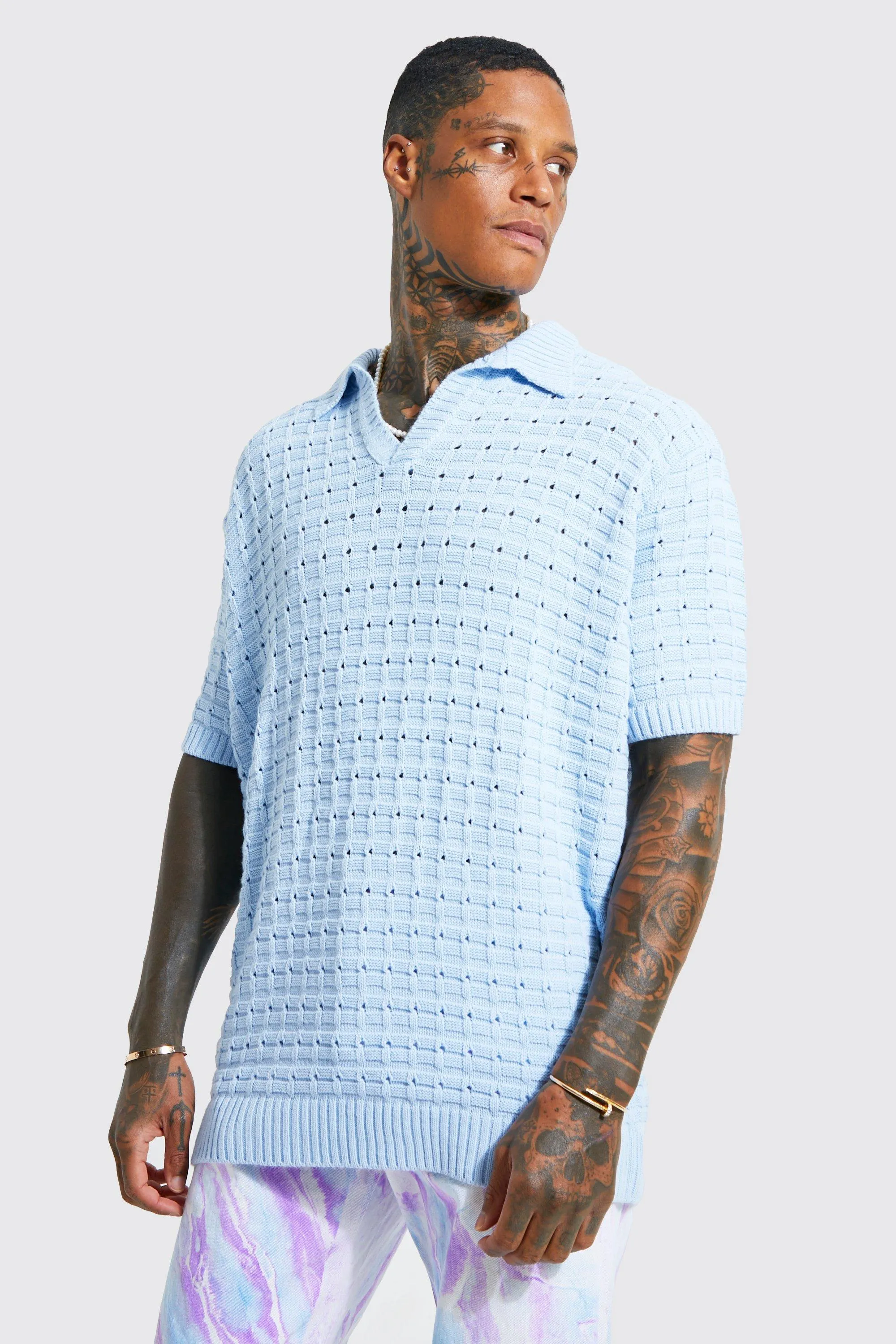 Chunky Knitted Open Stitch Polo