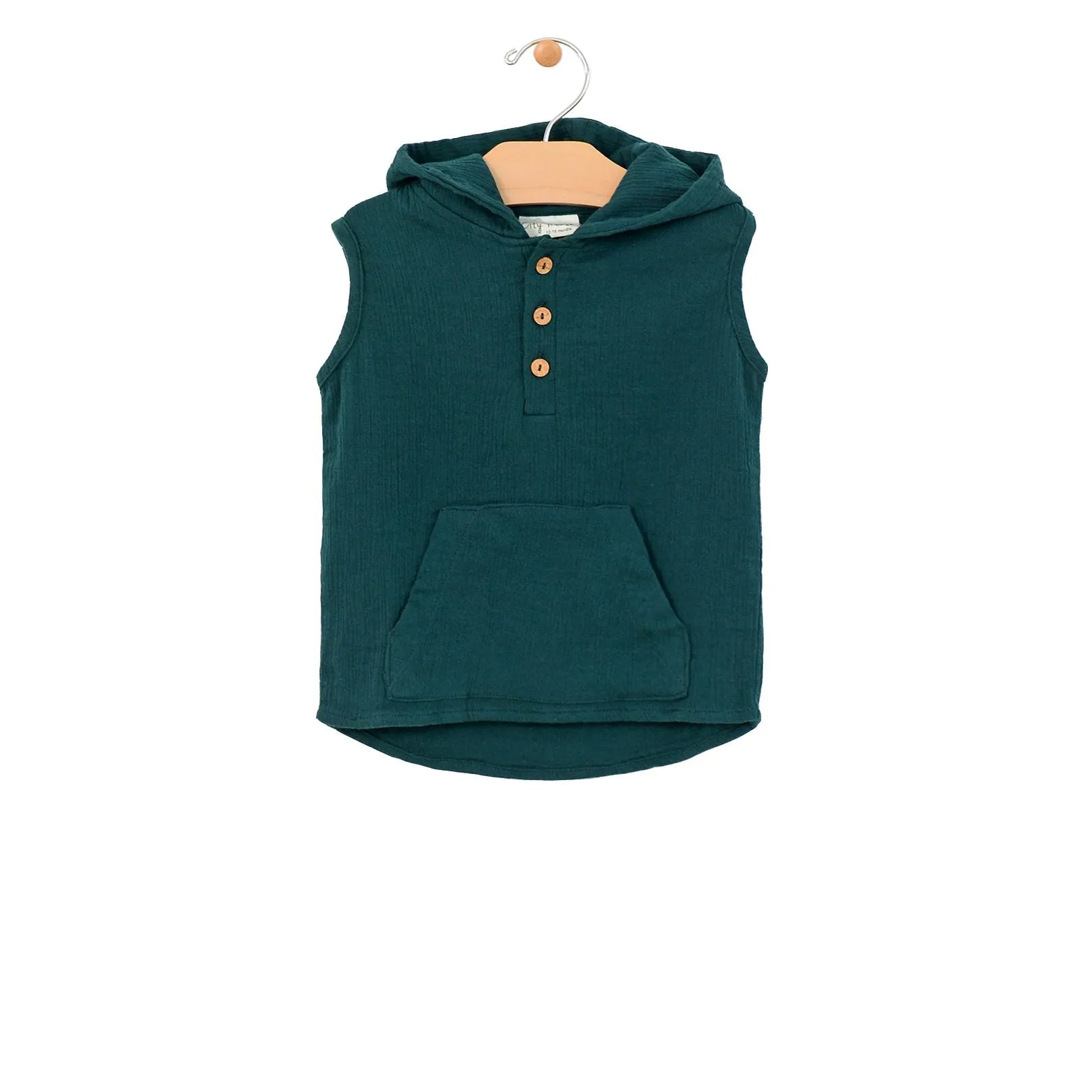 City Mouse Crinkle Cotton Hooded Sleeveless Tee - Pine