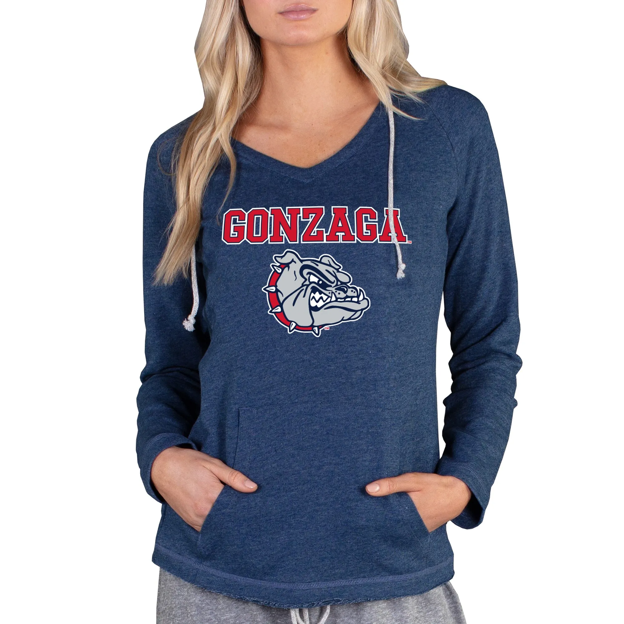 Concepts Sport Gonzaga Bulldogs Women's Navy Mainstream Lightweight Terry Pullover Hoodie