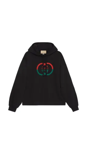 Cotton Jersey Printed Hooded Sweatshirt - Black