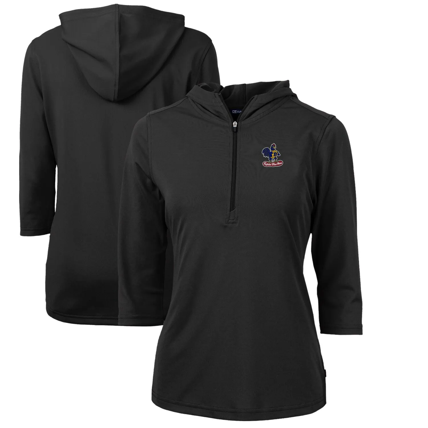 Cutter & Buck Delaware Fightin' Blue Hens Women's Black Vault Virtue Eco Pique Recycled Half-Zip Pullover Hoodie