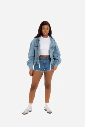 Dakota Oversized But Cropped Denim Jacket With Rope Pull Detail