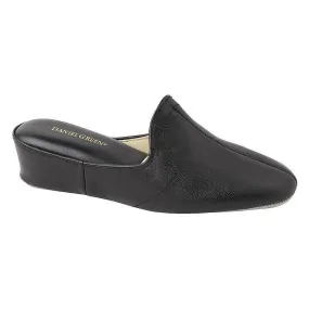 DANIEL GREEN WOMEN'S GLAMOUR BLACK LEATHER WEDGE SLIPPER