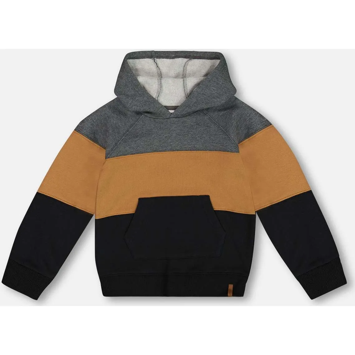 Deux par Deux Color-Block Hooded Fleece Sweatshirt, Dark Gray, Caramel & Black