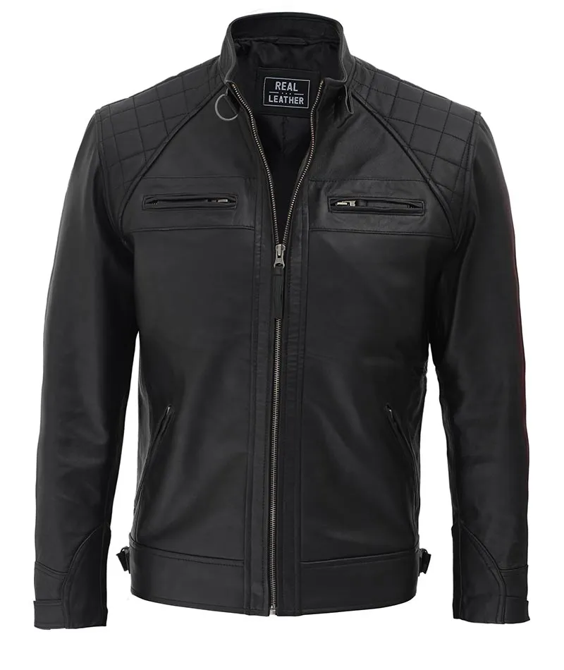 Diamond Classic Black Cafe Racer Biker Jacket - SB-010