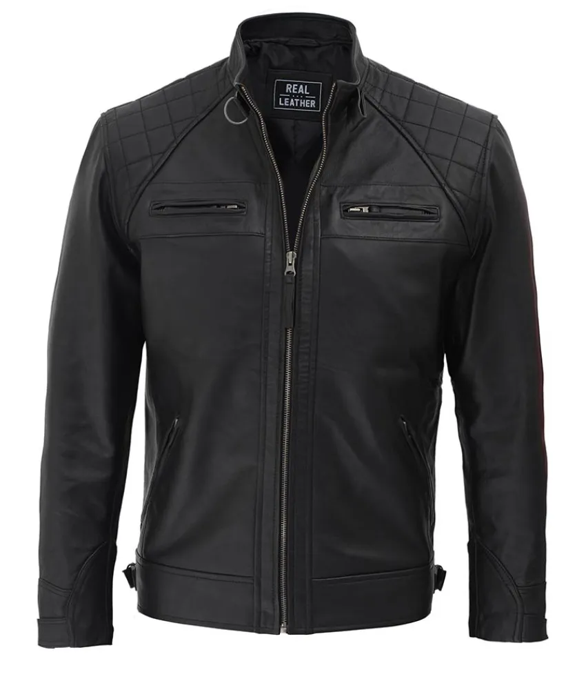 Diamond Classic Black Cafe Racer Biker Jacket - SB-010