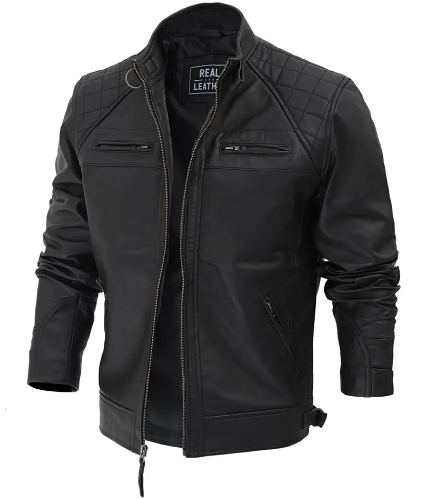 Diamond Classic Black Cafe Racer Biker Jacket - SB-010