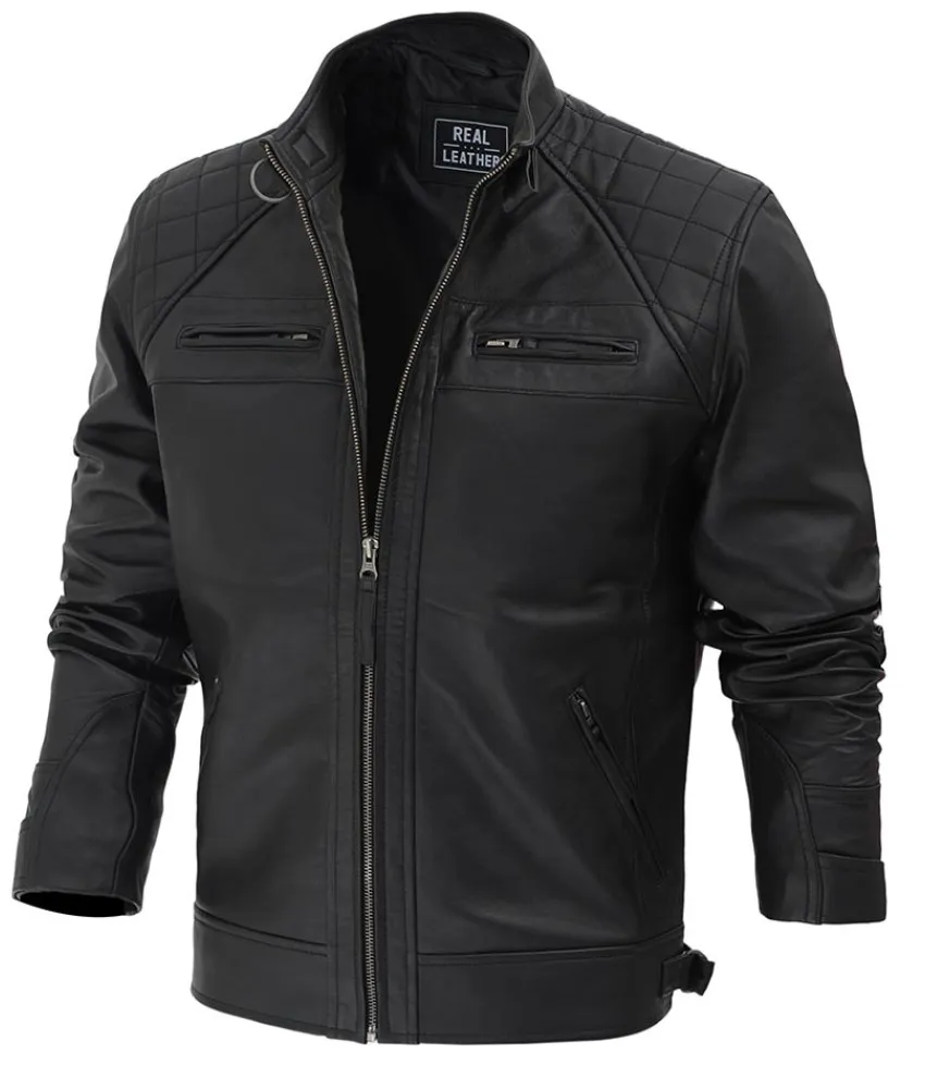 Diamond Classic Black Cafe Racer Biker Jacket - SB-010