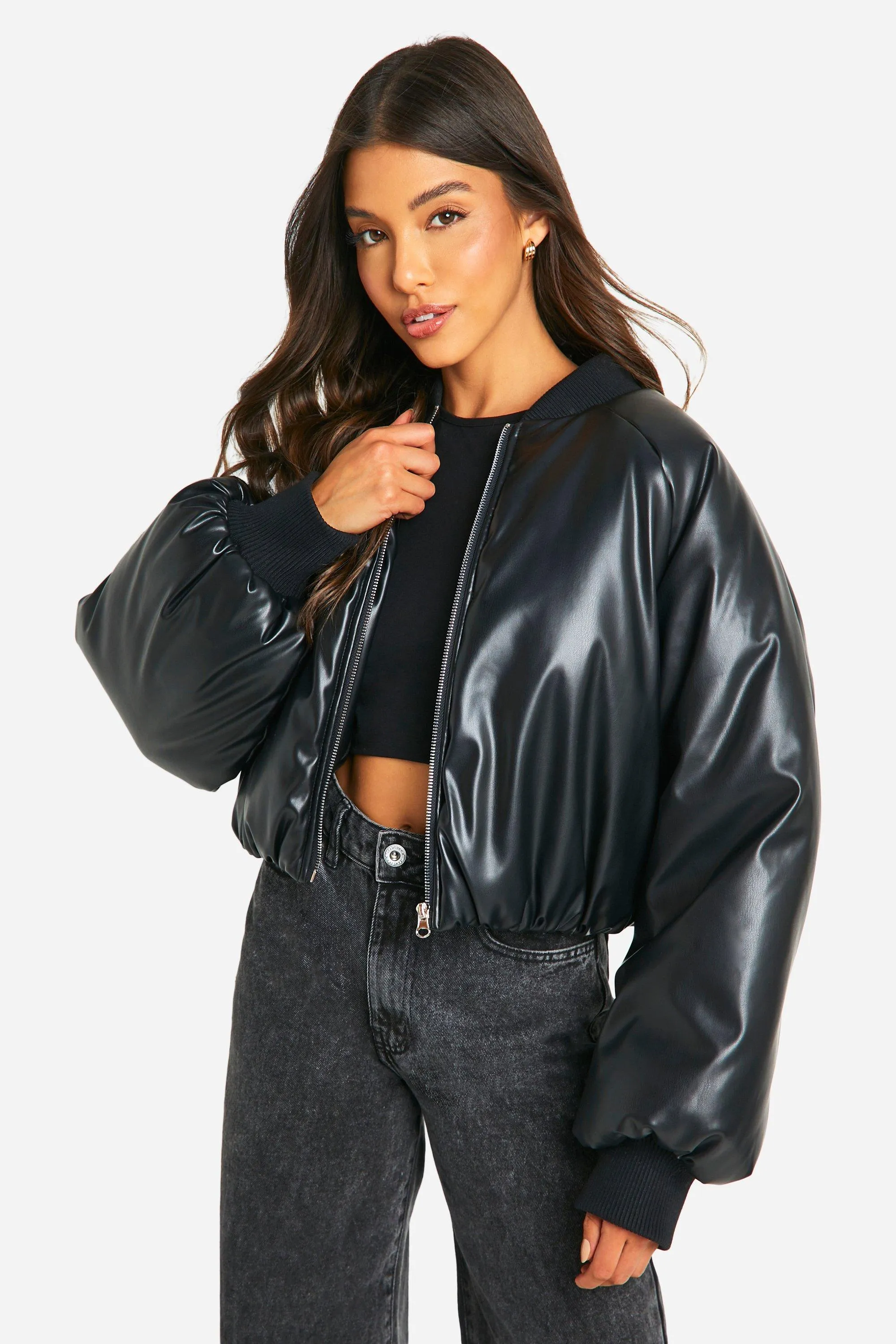 Dsgn Embossed Faux Leather Oversized Bomber Jacket