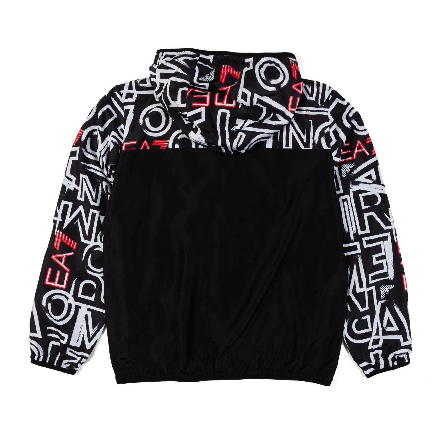 Ea7 Black Hooded Jacket With White And Red Ea7 Logos