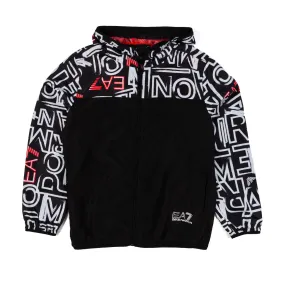 Ea7 Black Hooded Jacket With White And Red Ea7 Logos