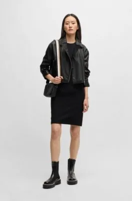 Faux-leather biker-style jacket with signature trims