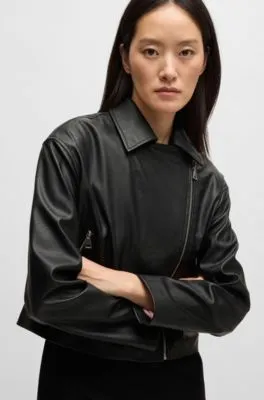 Faux-leather biker-style jacket with signature trims