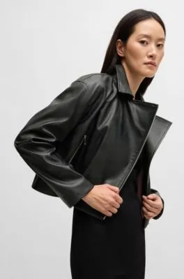 Faux-leather biker-style jacket with signature trims