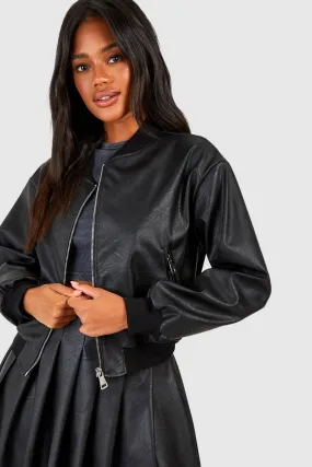 Faux Leather Zip Detail Bomber