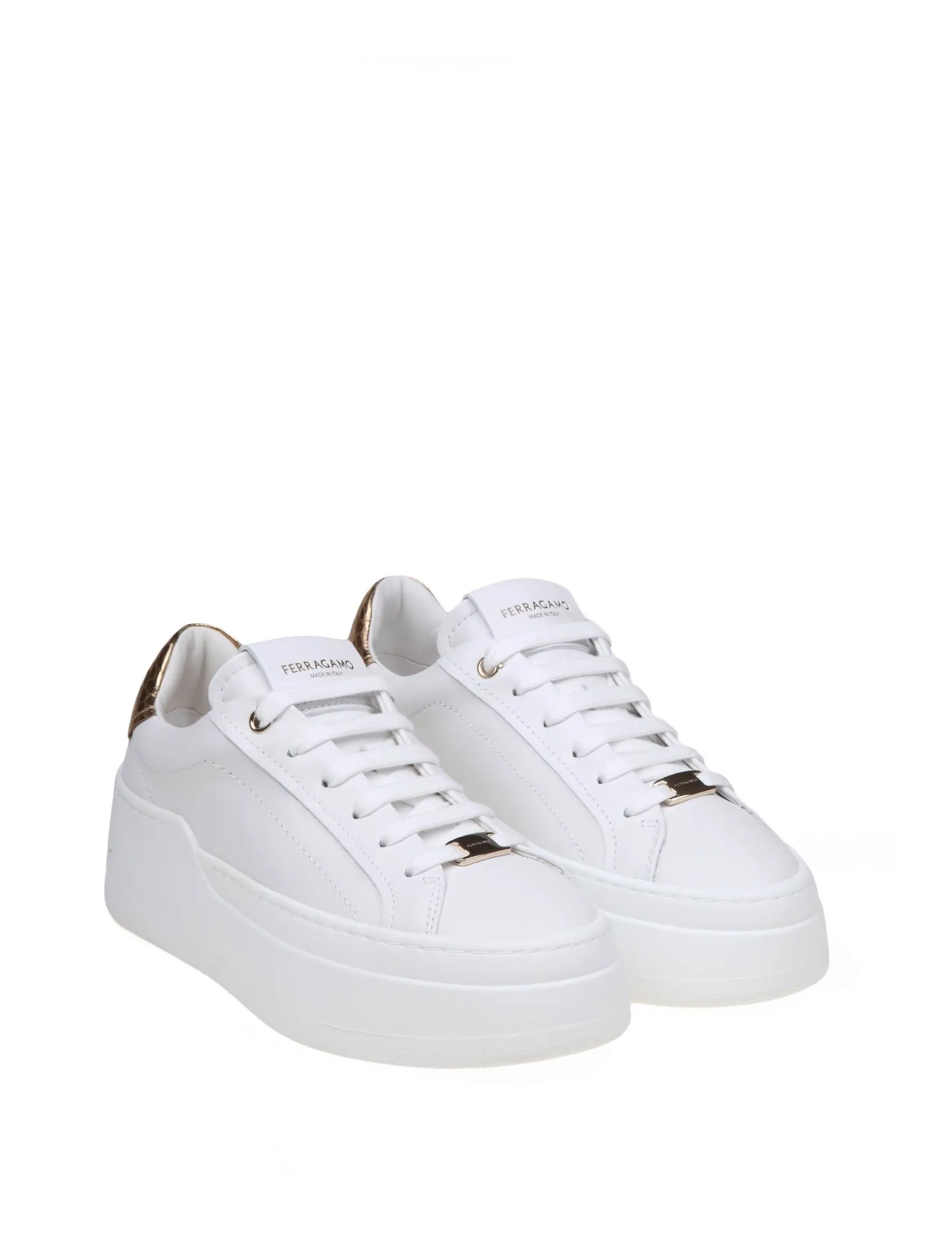 FERRAGAMO DAHLIA SNEAKERS IN WHITE LEATHER