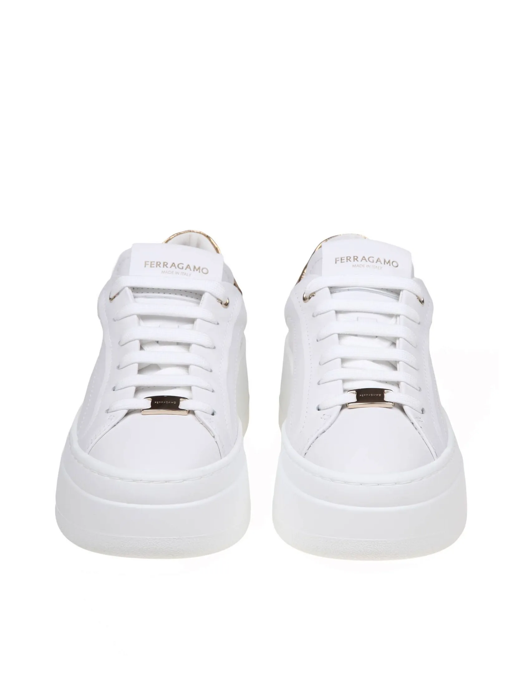 FERRAGAMO DAHLIA SNEAKERS IN WHITE LEATHER