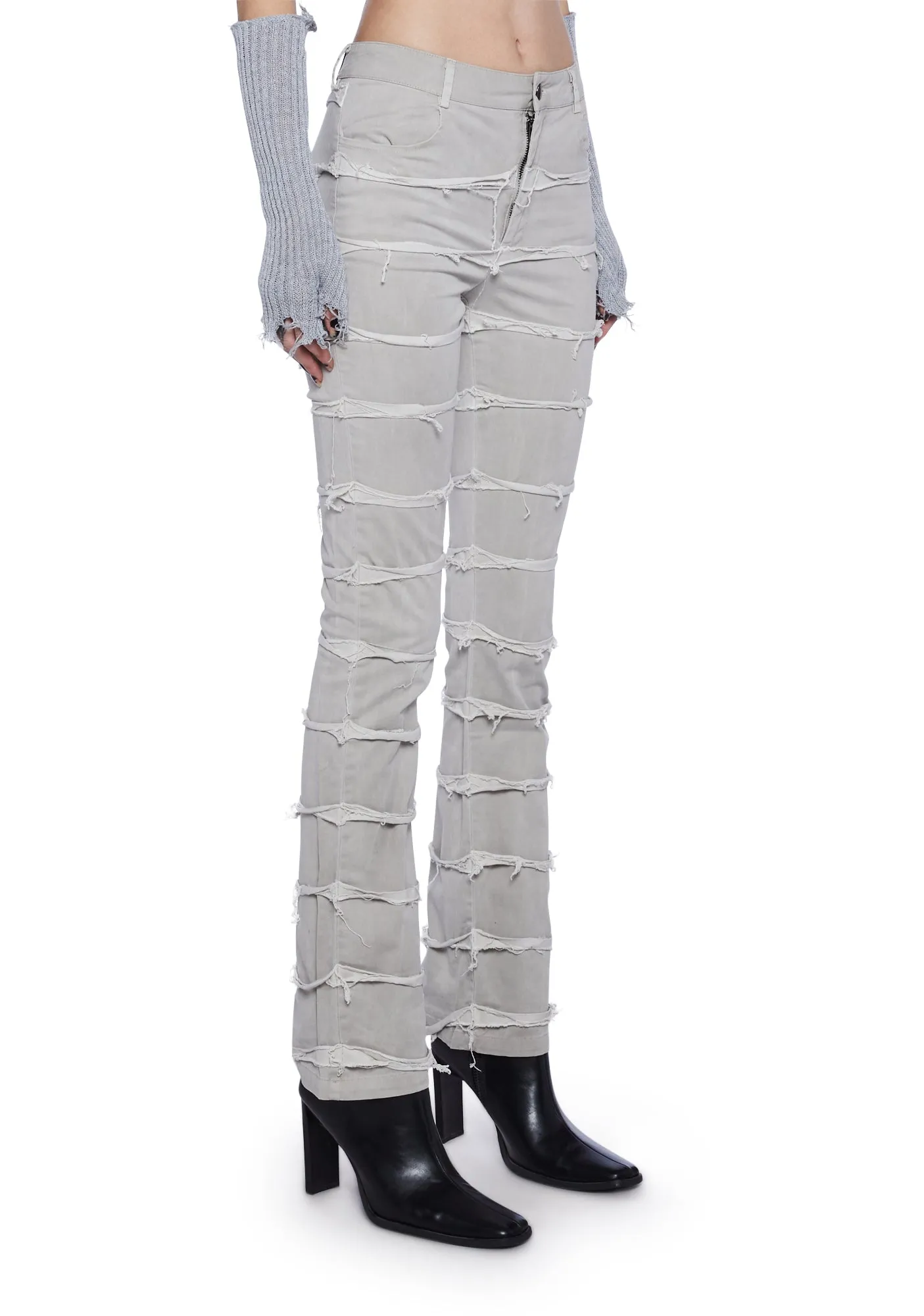 Filter Unisex Denim Jeans With Raw Edge Strips-