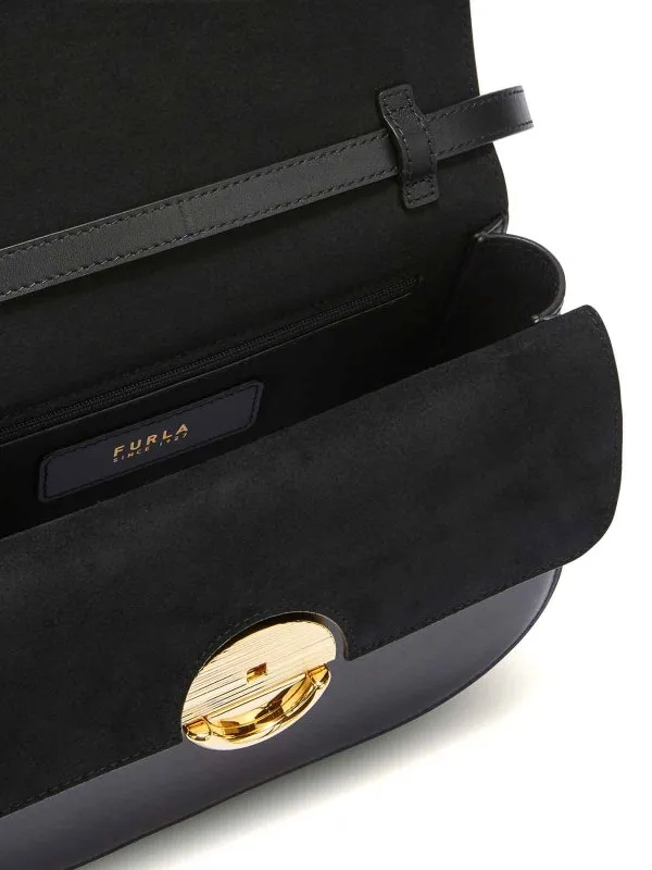 Furla Sfera Black Smooth Leather Shoulder Bag