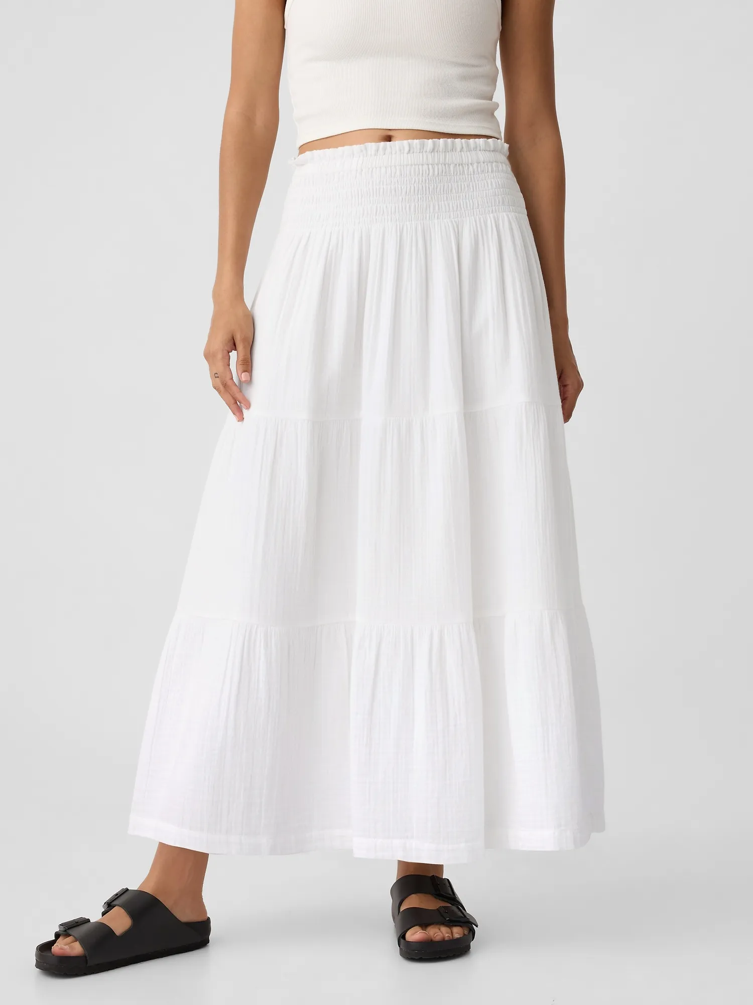 Gauze Smocked Maxi Skirt