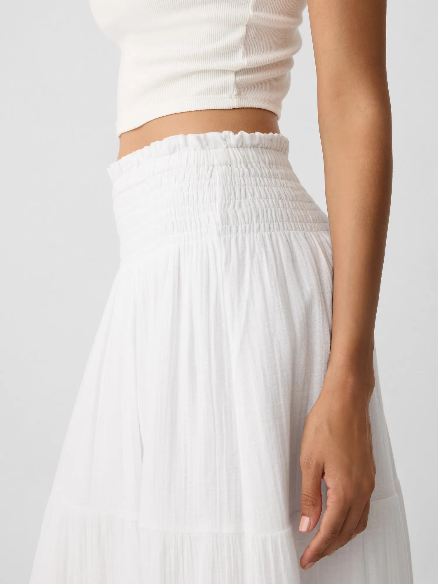 Gauze Smocked Maxi Skirt