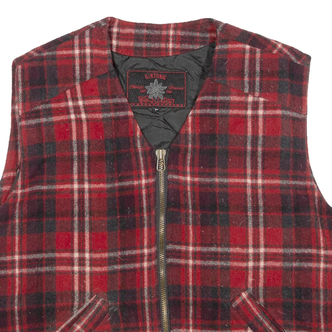 GIN TONIC Womens Quilted Waistcoat Red Wool 90s Plaid M