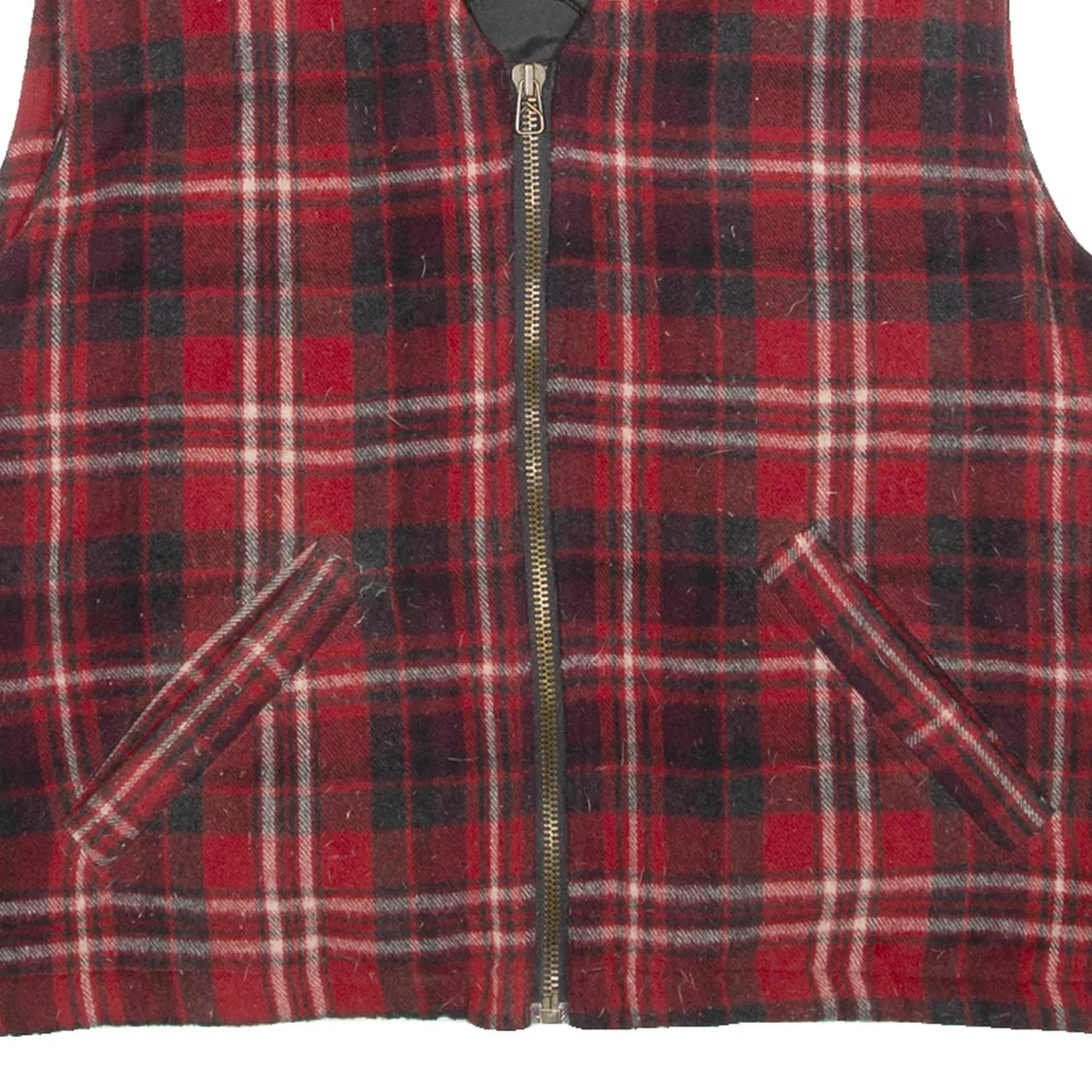 GIN TONIC Womens Quilted Waistcoat Red Wool 90s Plaid M