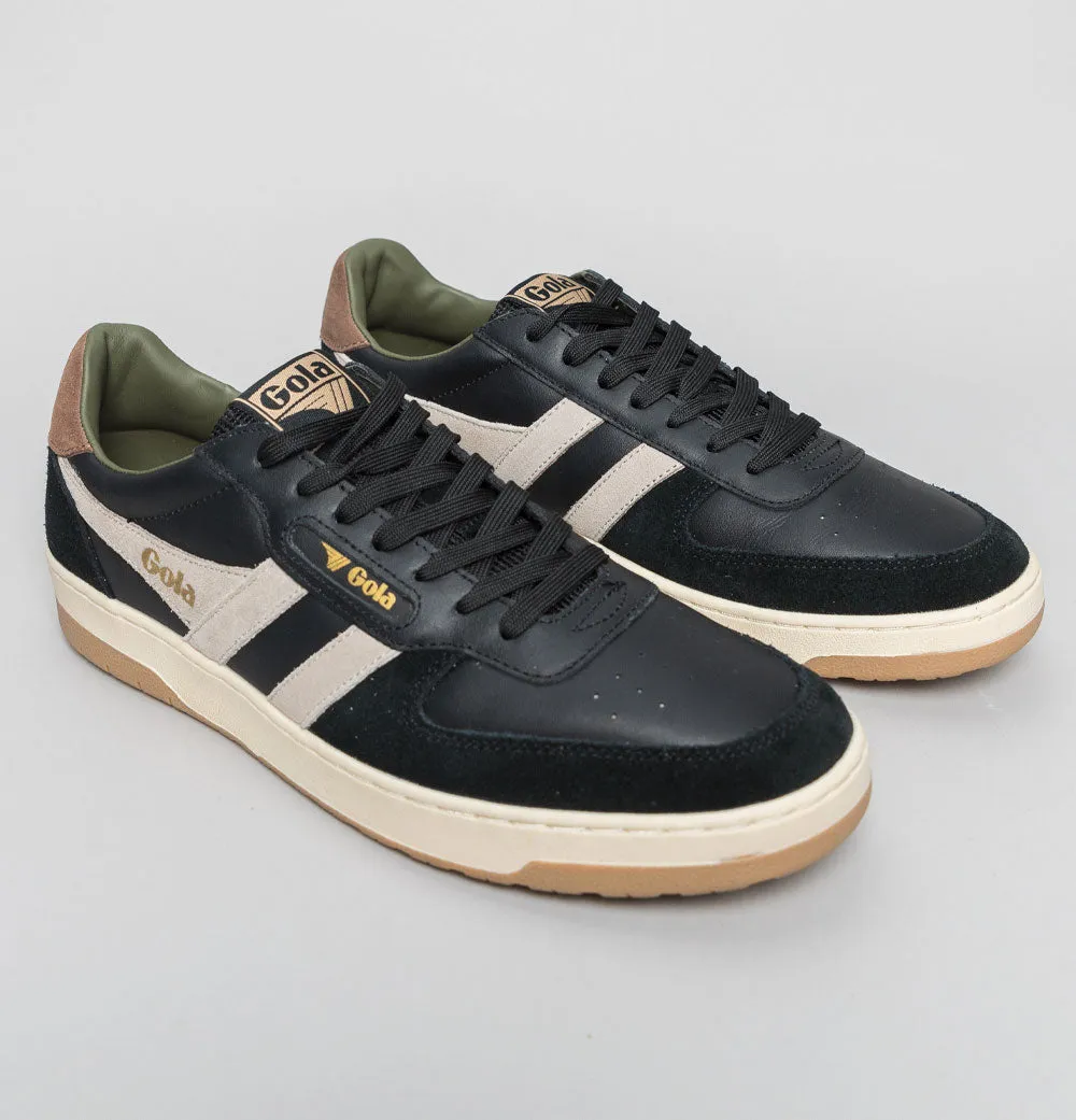 Gola Hawk Leather Trainers Black/Feather Grey/Otter