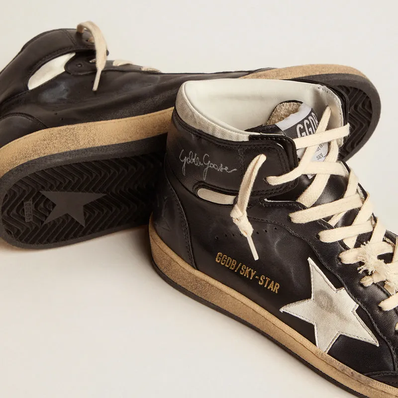 GOLDEN GOOSE SKY-STAR SNEAKERS IN BLACK NAPPA WITH WHITE STAR