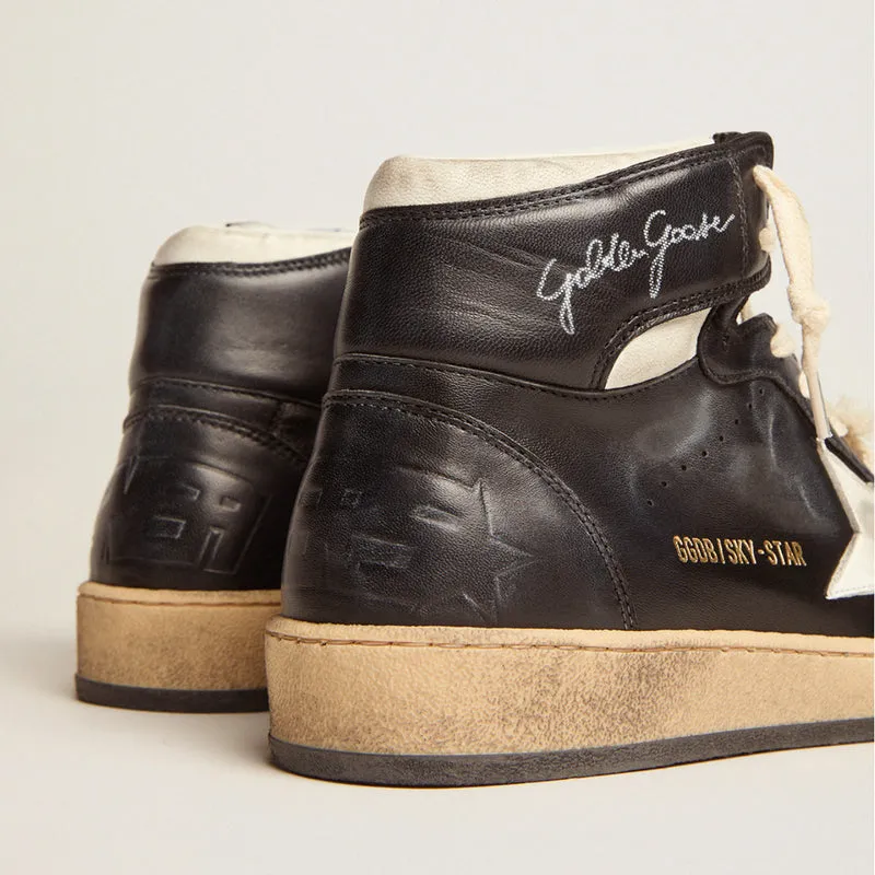 GOLDEN GOOSE SKY-STAR SNEAKERS IN BLACK NAPPA WITH WHITE STAR