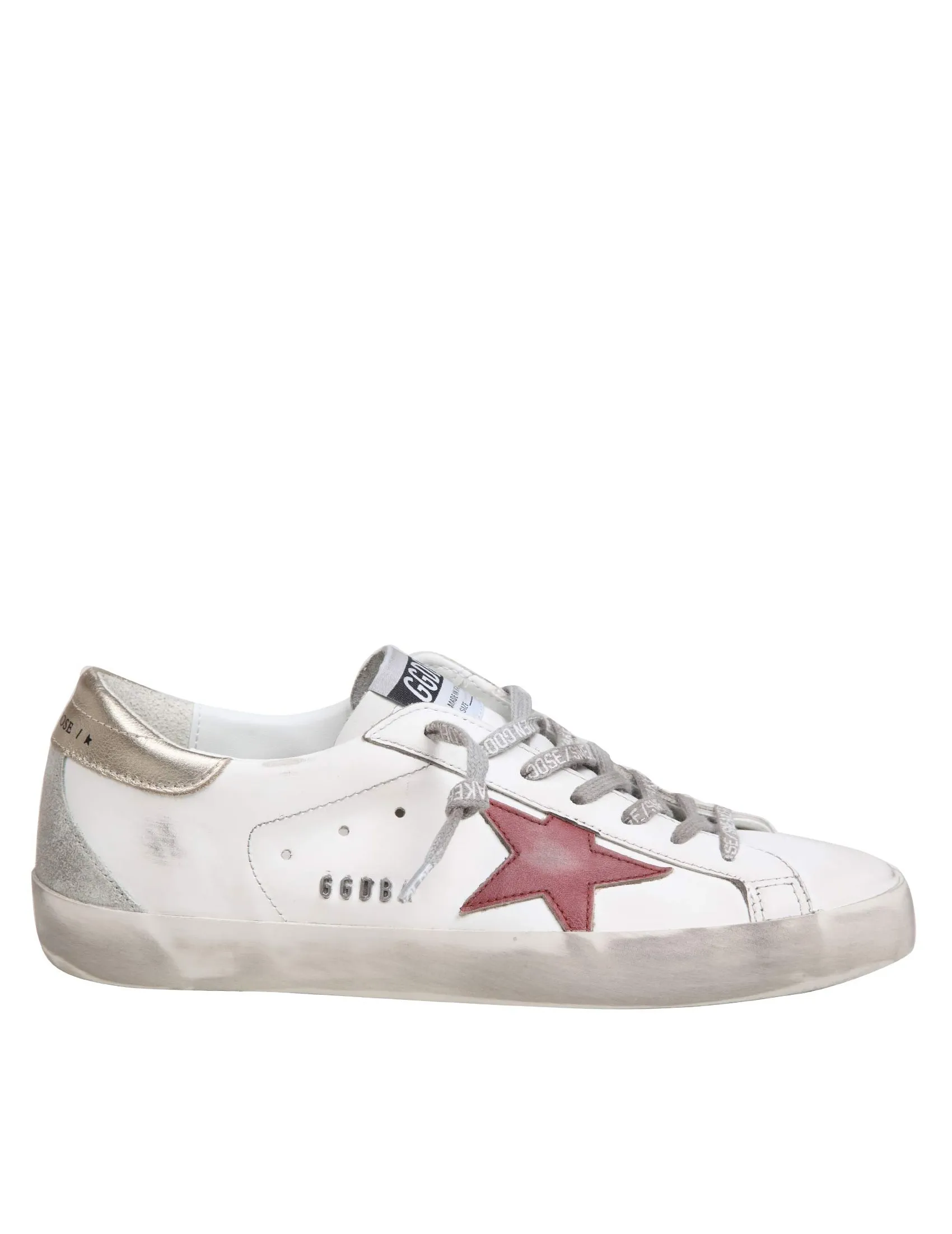 GOLDEN GOOSE SUPER STAR SNEAKERS IN WHITE/RED AND GOLD LEATHER