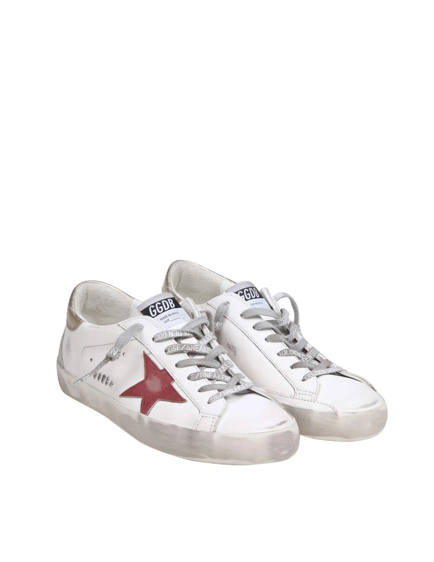 GOLDEN GOOSE SUPER STAR SNEAKERS IN WHITE/RED AND GOLD LEATHER