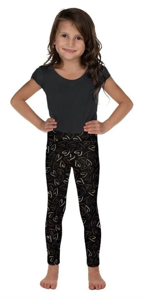 Golden Heart Print Kid's Leggings