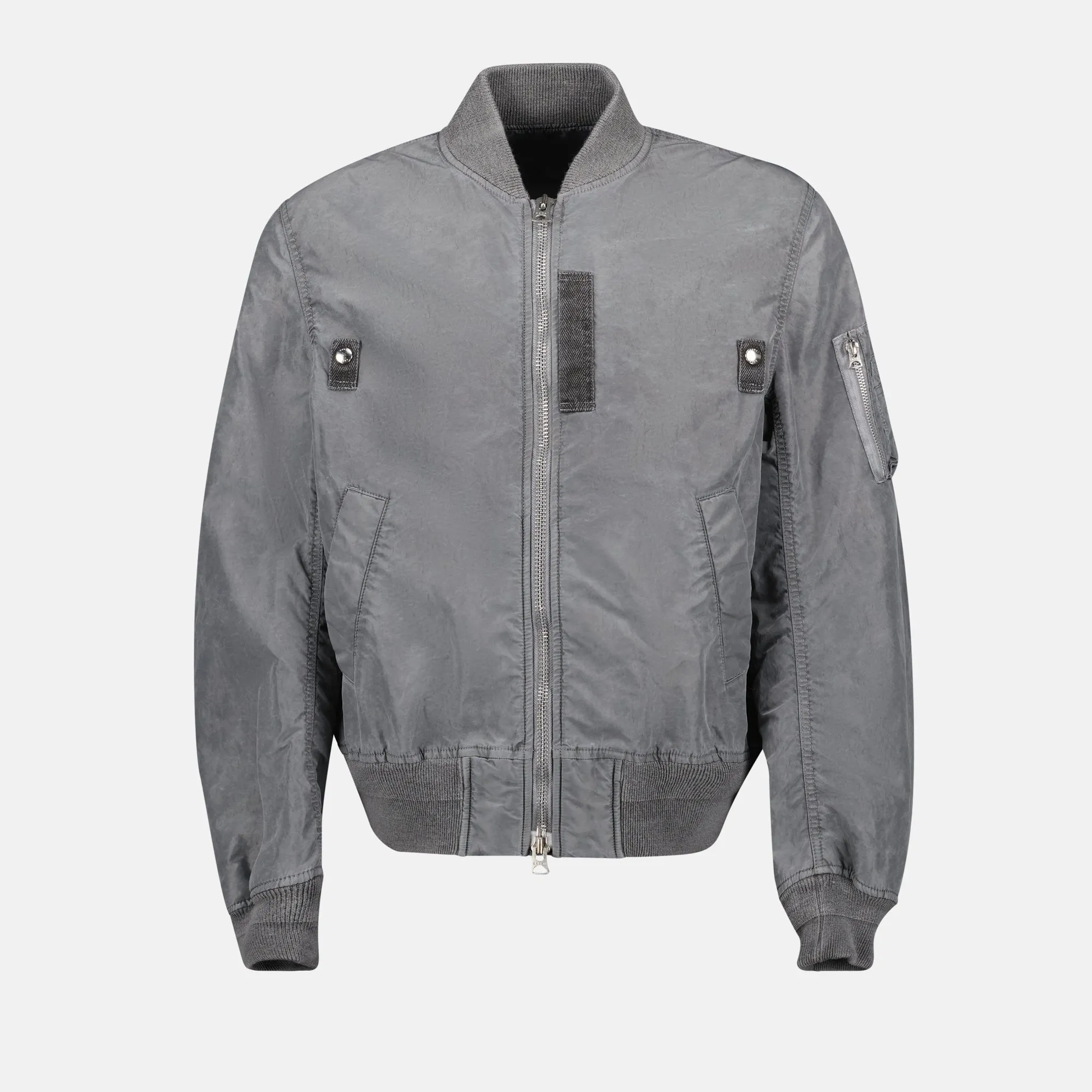 Gray Nylon Bomber Jacket