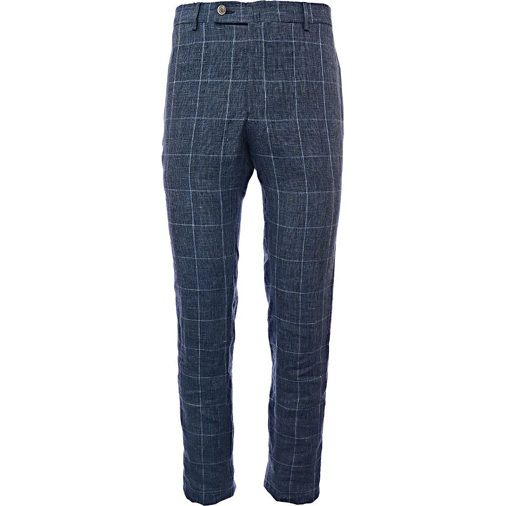 Hackett Mens Blue Linen Check Trousers (36)