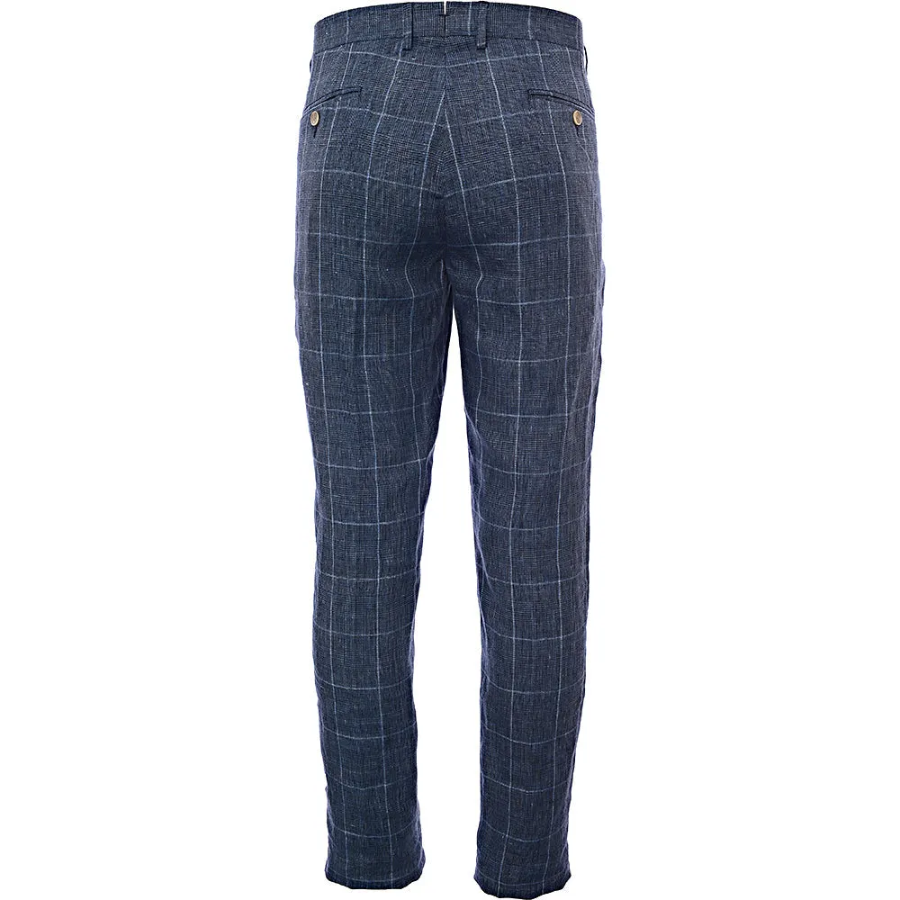 Hackett Mens Blue Linen Check Trousers (36)