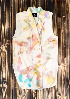 HANDPAINTED LONG SLEEVELESS VEST/DRESS - creme painted