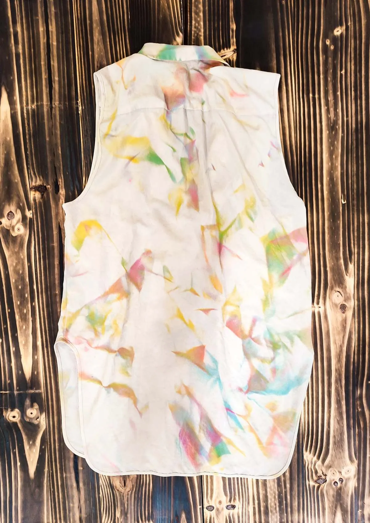 HANDPAINTED LONG SLEEVELESS VEST/DRESS - creme painted