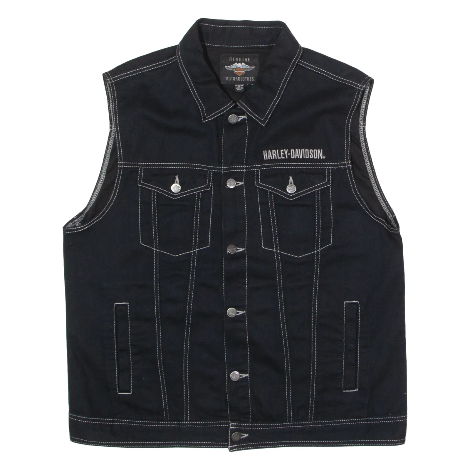 HARLEY DAVIDSON Mens Biker Waistcoat Black Twill 90s XL