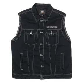 HARLEY DAVIDSON Mens Biker Waistcoat Black Twill 90s XL