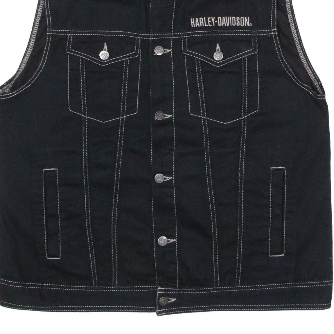 HARLEY DAVIDSON Mens Biker Waistcoat Black Twill 90s XL