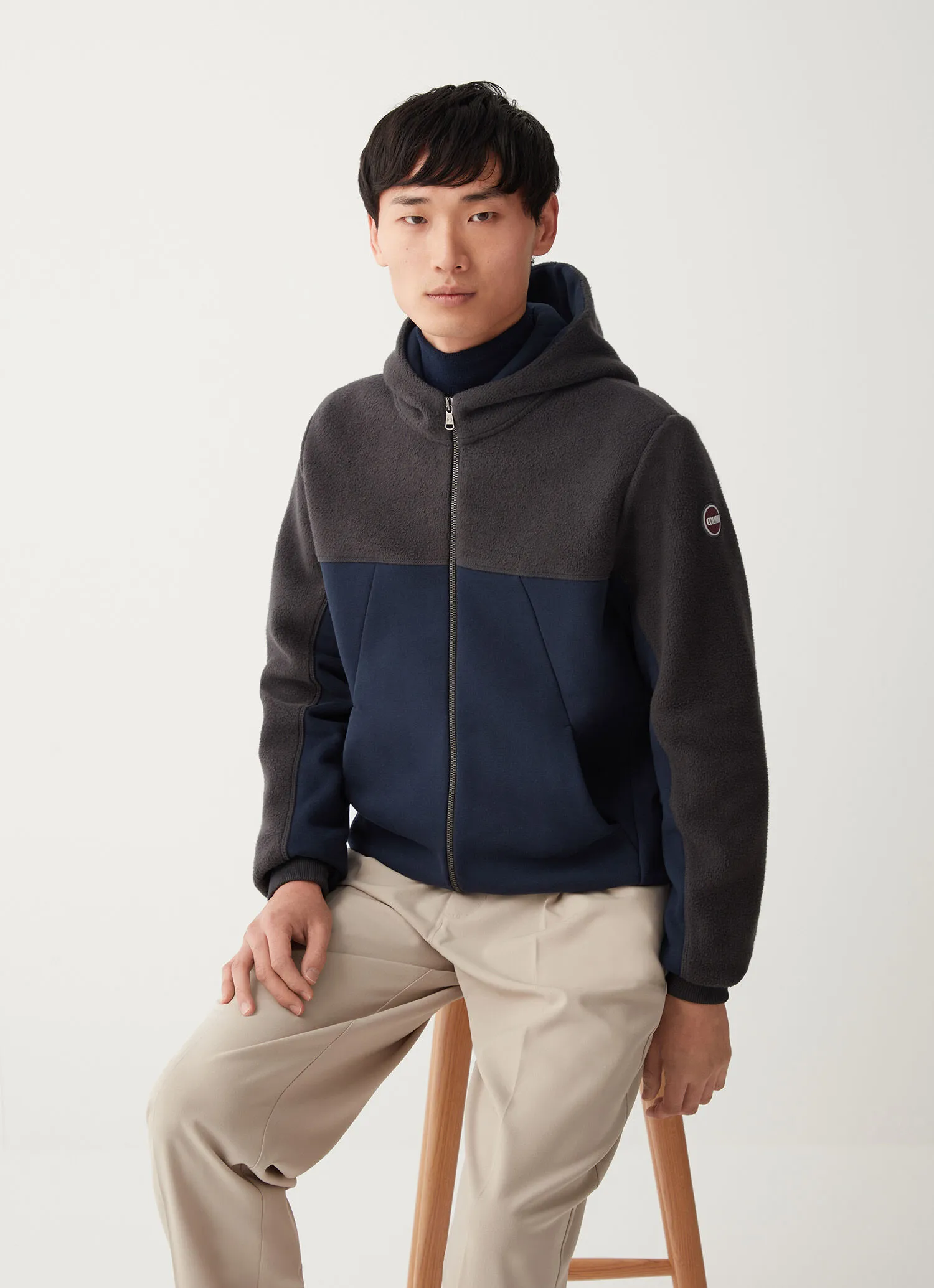 Hooded cotton blend full zip sweatshirt-